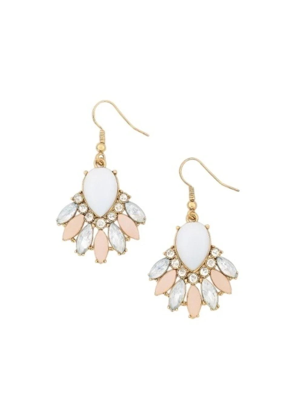 Sparkly Fan Shape Dangle Earrings with Rhinestones and Gemstones